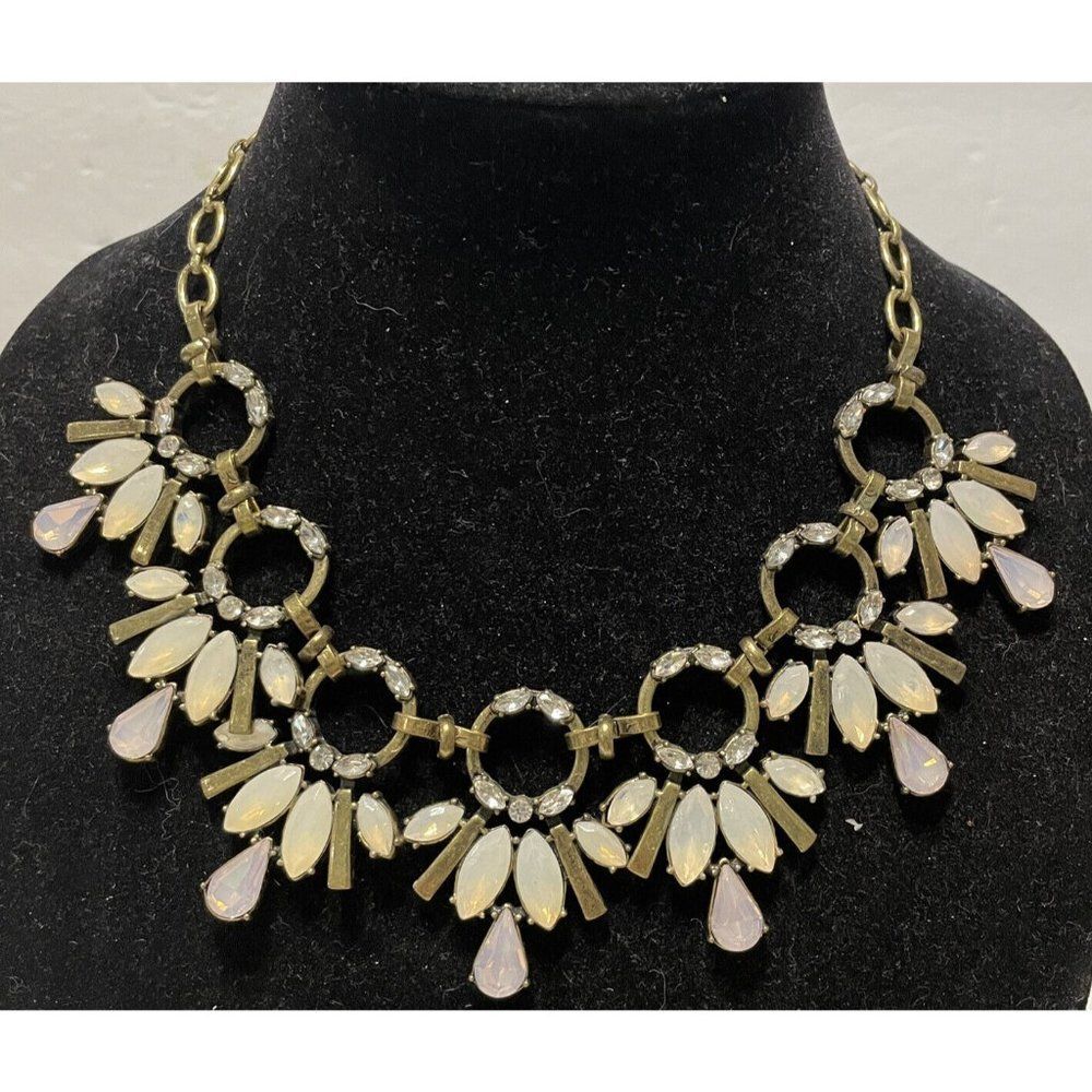 Flower floral statement necklace 17-20” Antiqued Gold Tone Moonstone